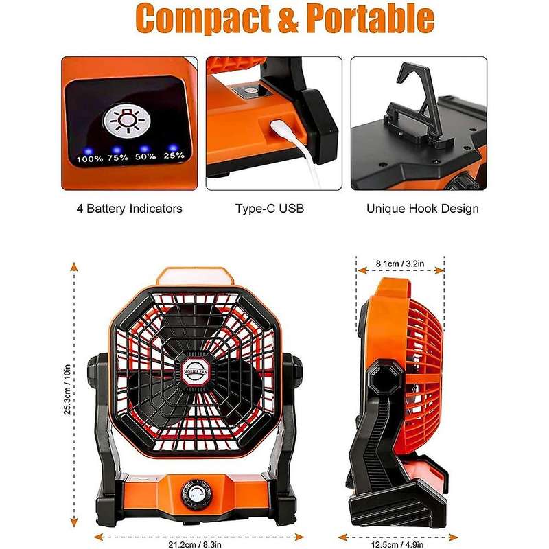 Portable Camping Fan with LED Lights,270 Adjustable Stepless Speed Enhanced Airflow Tent Fan for Out