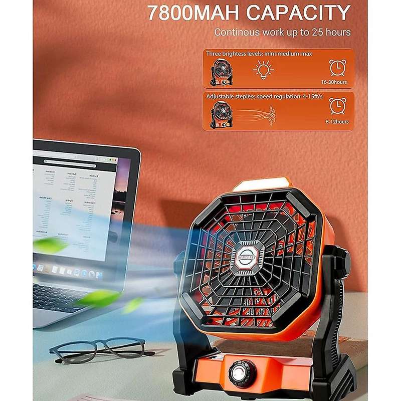 Portable Camping Fan with LED Lights,270 Adjustable Stepless Speed Enhanced Airflow Tent Fan for Out