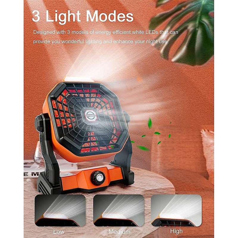 Portable Camping Fan with LED Lights,270 Adjustable Stepless Speed Enhanced Airflow Tent Fan for Out