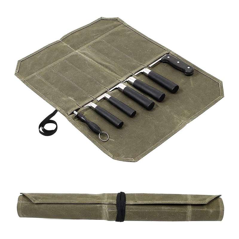 Portable Camping Knife Bag Bag Canvas Cutlery Knives Protectors Knife Carrying Storage Bag, Green