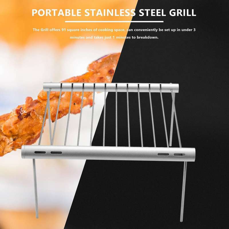 Portable Camping Grill Folding Compact Stainless Steel Charcoal Barbeque Grill for Picnic Backpackin