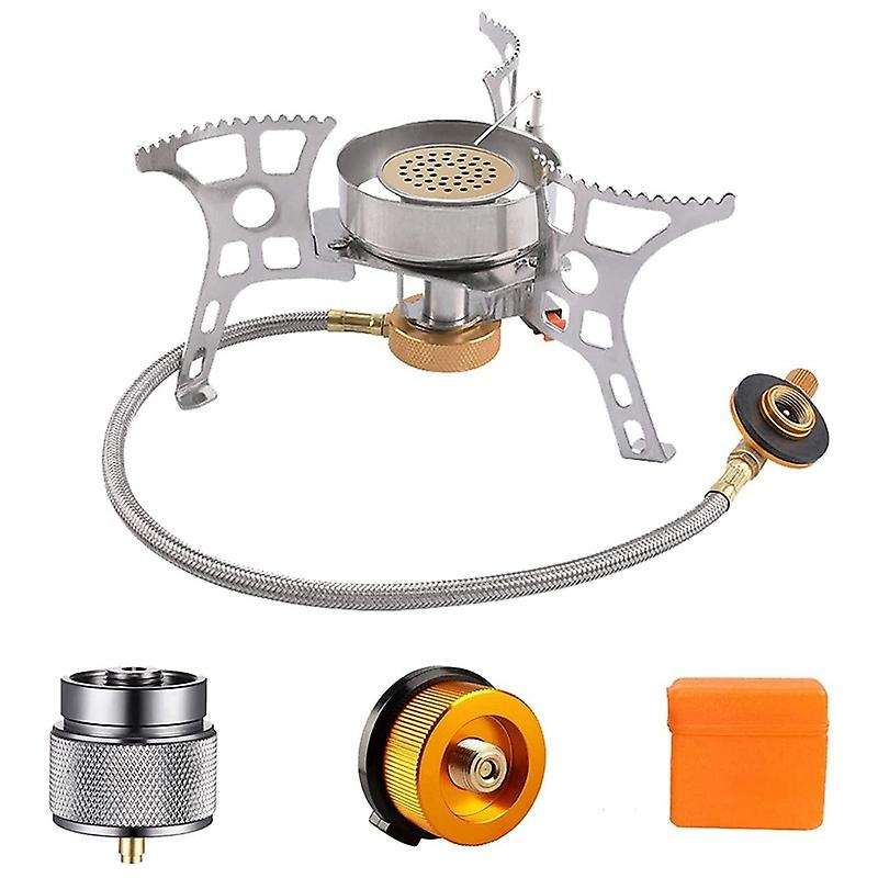 Portable Camping Stove Burner with Piezo Ignition, 2 Types Propane Stove Adapter, Folding Copper Cor