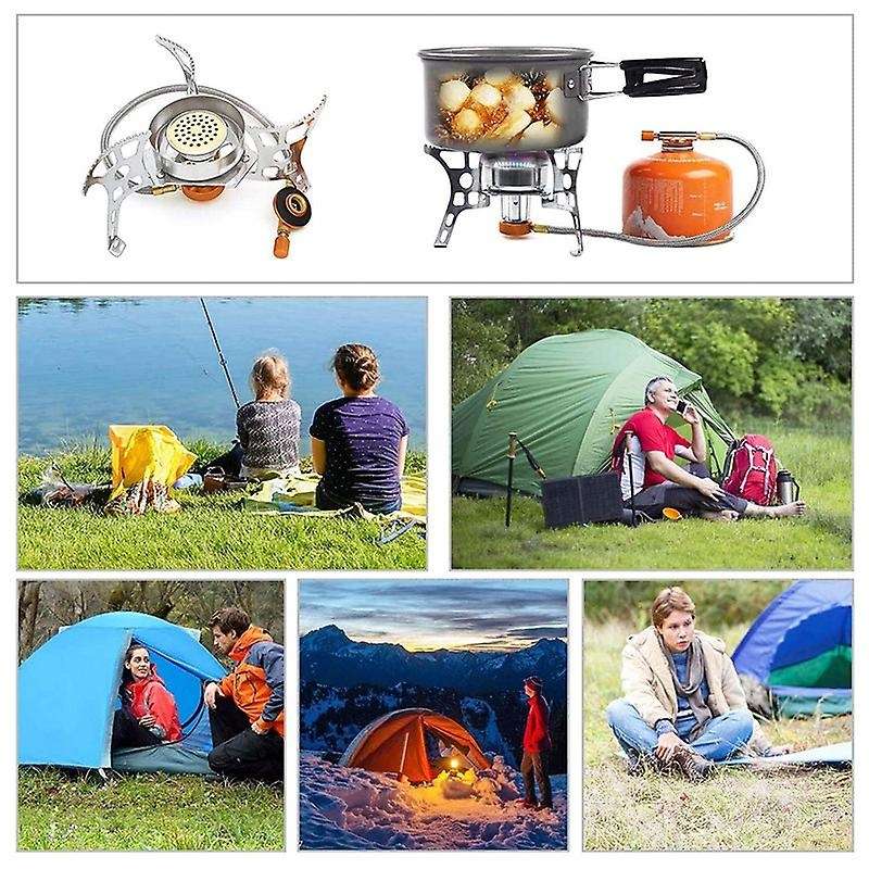 Portable Camping Stove Burner with Piezo Ignition, 2 Types Propane Stove Adapter, Folding Copper Cor