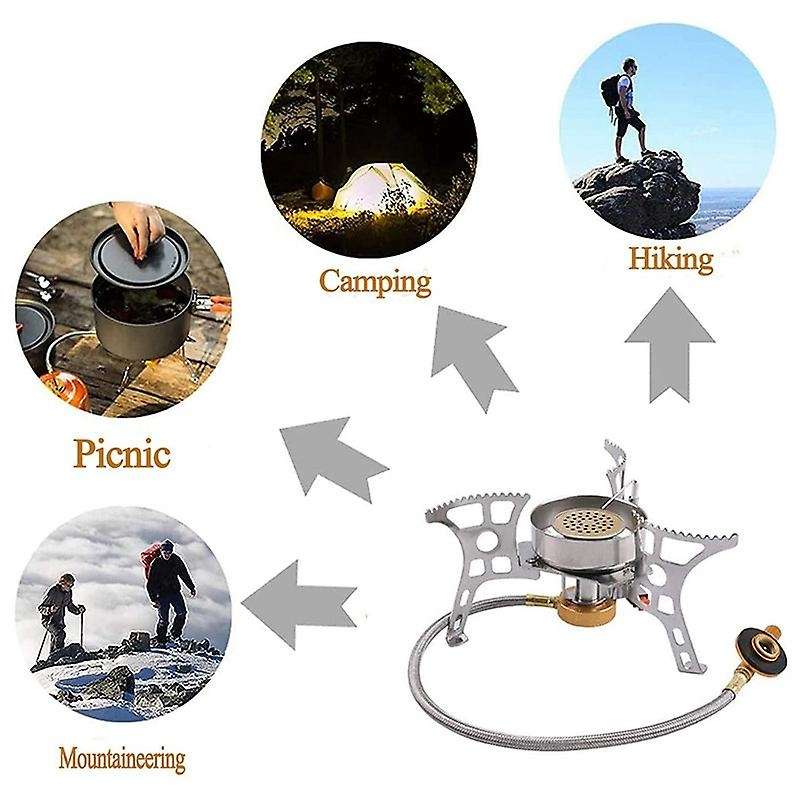 Portable Camping Stove Burner with Piezo Ignition, 2 Types Propane Stove Adapter, Folding Copper Cor