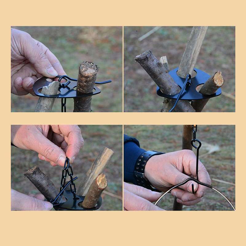 Portable Camping Outdoor Camping Portable Triangular Hanging Pot Bracket Barbecue Rack Multifunction