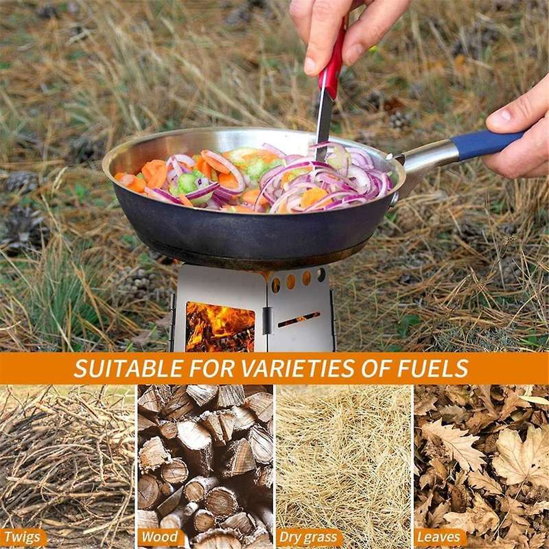 Portable Camping Stove Stainless Steel Folding Wood Stove Pocket Stove Outdoor Camping Cooking Picni