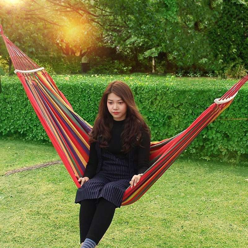 Portable Canvas Hammock Travel Outdoor Picnic Wooden Swing Chair Camping Hammock