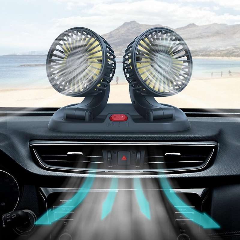 Portable Car Cooling Fan 12V USB Mini Dual Head Cooler Fan Adjustable Auto Electric Fan Cooler Univ