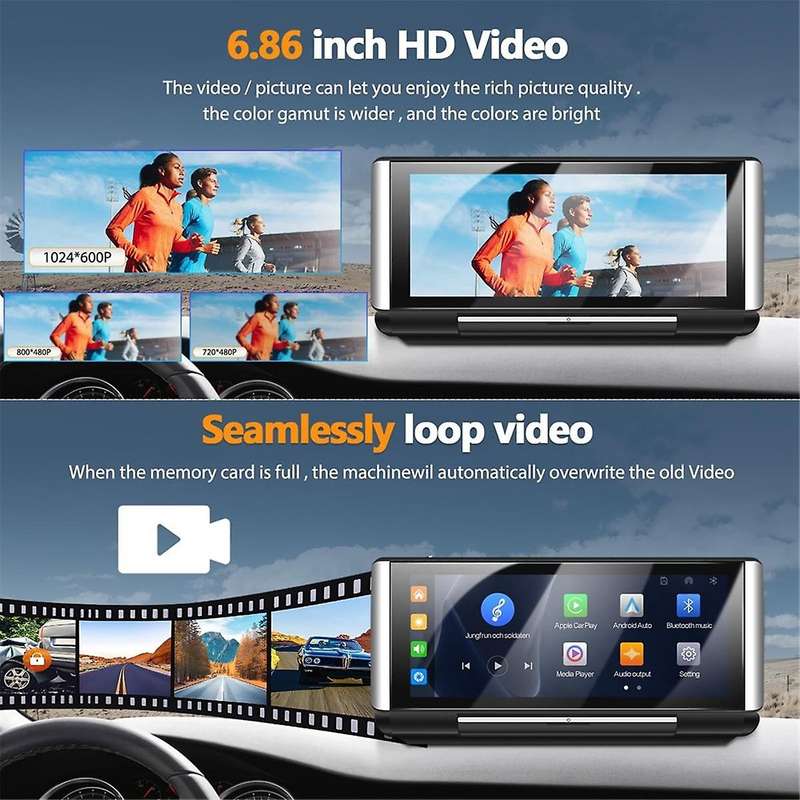 Portable Car Stereo Radio Carplay Android Auto Mirror Link 6.86Inch Foldable Screen Bluetooth FM Tr