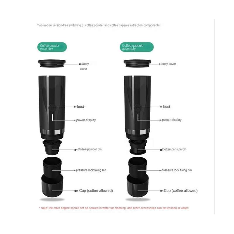 Portable Coffee Maker Rechargeable Espresso Machine Mini Car Coffee Make Ground Coffee & Espresso T