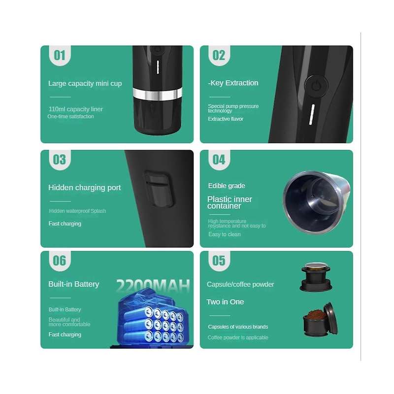 Portable Coffee Maker Rechargeable Espresso Machine Mini Car Coffee Make Ground Coffee & Espresso T