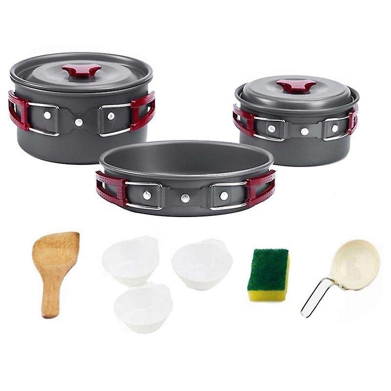 Portable Cooking Set Aluminum Alloy Outdoor Cookware Set Picnic Pot Frying Pan Bowl Spoon for Campin