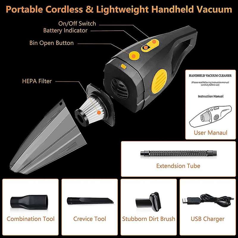 Portable Cordless Handheld Vacuum Cleaner, 150W High Power, 8000PA Strong Suction,2 Modes,Suitable f