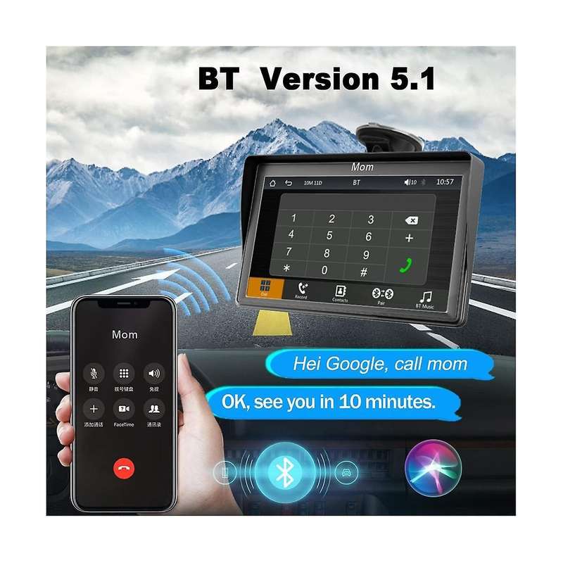 Portable Dash Mount Carplay Display 7in Touch Screen, Gps Navigatin,bluetooth Car Stereo Radio, Bac