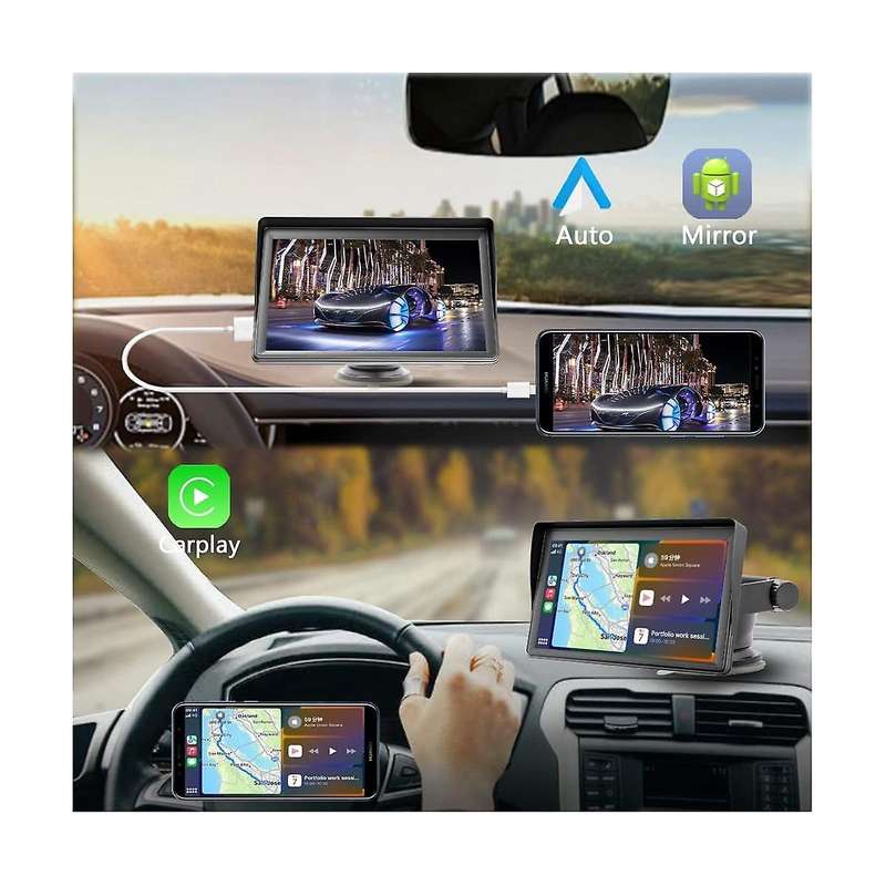 Portable Dash Mount Carplay Display 7in Touch Screen, Gps Navigatin,bluetooth Car Stereo Radio, Bac