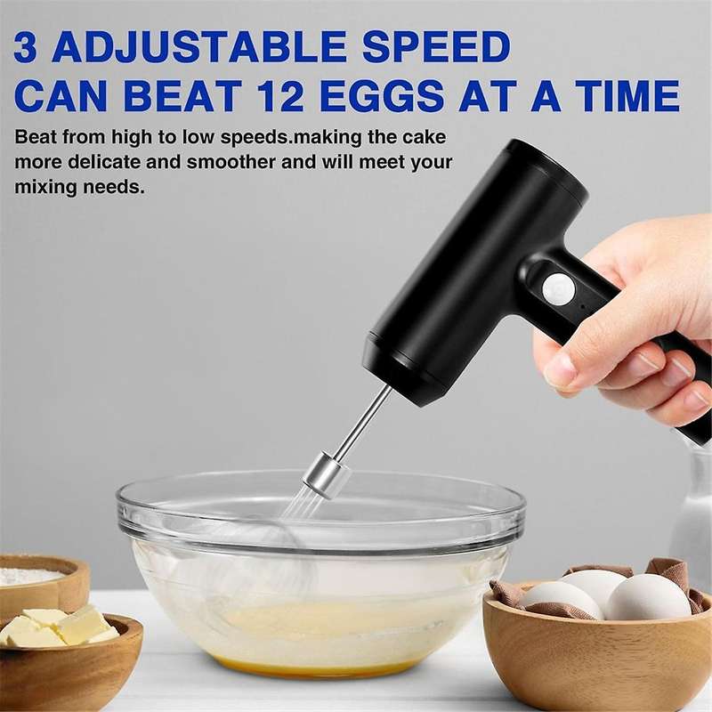 Portable Cordless Electric Whisk Mixer - 3-Speed Handheld USB Charging, for Whisking, Mixing and Bak