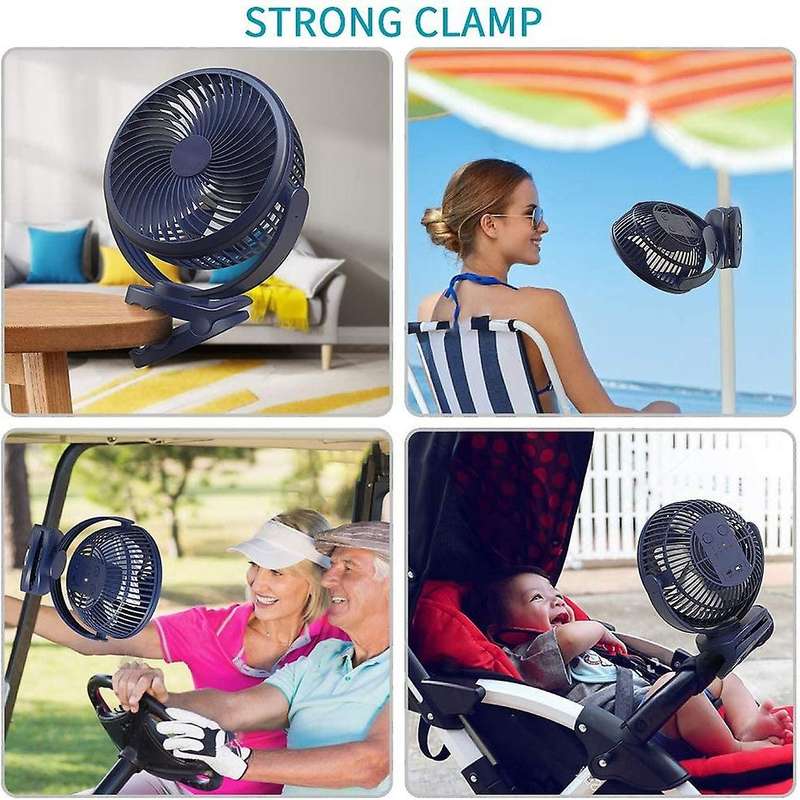 Portable Desk Fan Night Light 360 Degree Rotation,USB Stroller Ceiling Hanging Clip on Fan for Outdo