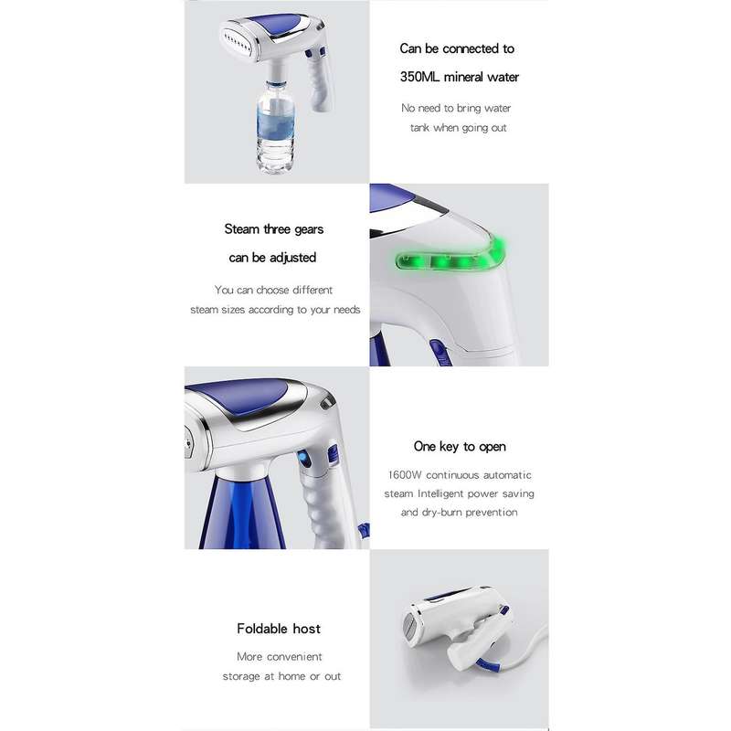 Portable for Clothes 1600W Travel Steamer Iron Handy Foldable Fabric Wrinkle Remover with EU Plug
