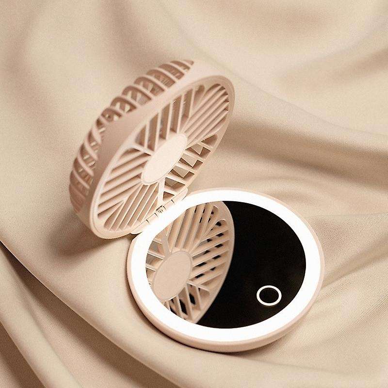 Portable Makeup Mirror, Portable Mini Mirror with Light, Silent Fan, Foldable Mirror