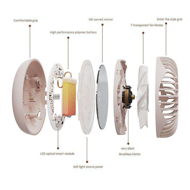 Portable Makeup Mirror, Portable Mini Mirror with Light, Silent Fan, Foldable Mirror