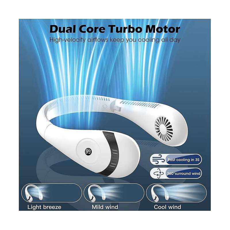 Portable Neck Fan Foldable Led Display 360cooling Fan 5000mah Rechargeable with 3 Speed Personal F