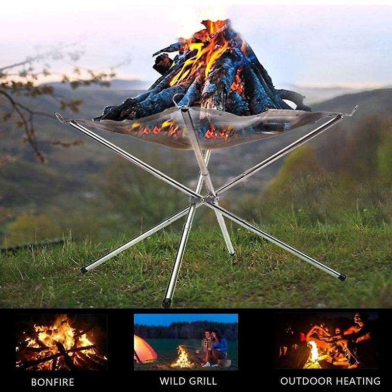 Portable Outdoor Bonfire Campfire Pit Camping Wood Stove Stand Frame Fire Rack Stainless Steel Folda