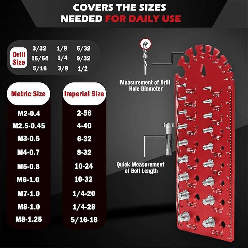 Portable Nut and Bolt Fine Thread Nut and Bolt Size Gauge, Versatile Thread Chaser Set ,Red