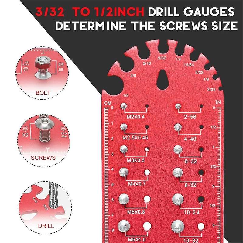 Portable Nut and Bolt Fine Thread Nut and Bolt Size Gauge, Versatile Thread Chaser Set ,Red