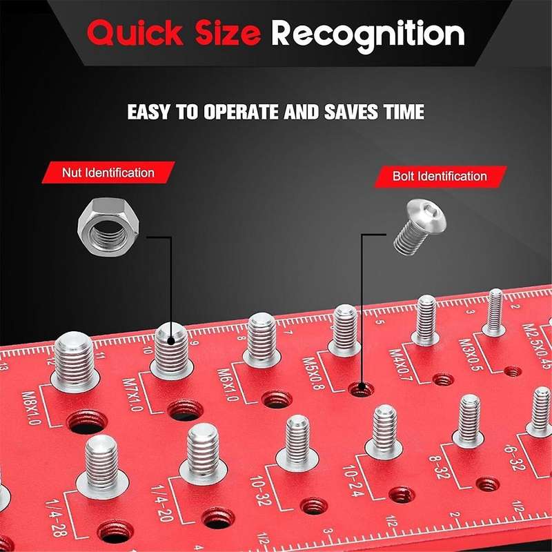 Portable Nut and Bolt Fine Thread Nut and Bolt Size Gauge, Versatile Thread Chaser Set ,Red