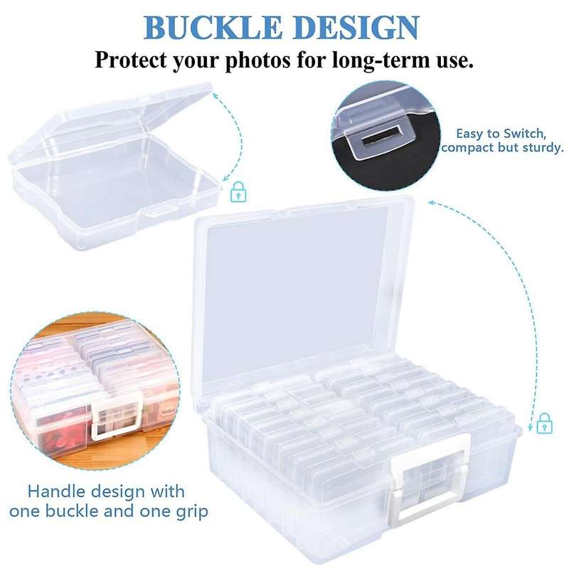 Portable Photo Storage Boxes,with 16 Interior Compartments,Capacity Up to 1600 4X6 Inch Photos,for