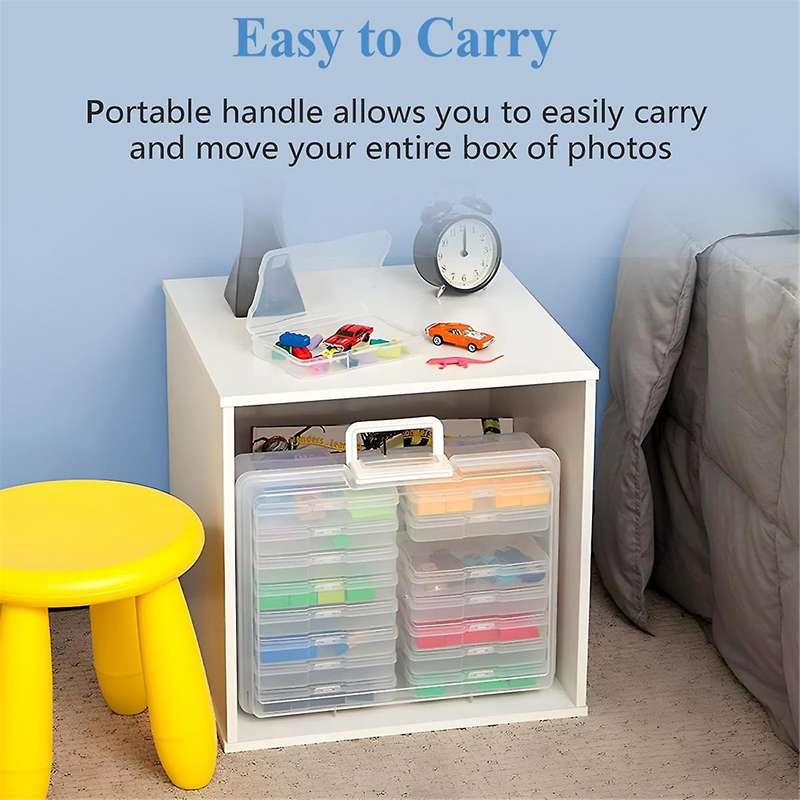 Portable Photo Storage Boxes,with 16 Interior Compartments,Capacity Up to 1600 4X6 Inch Photos,for