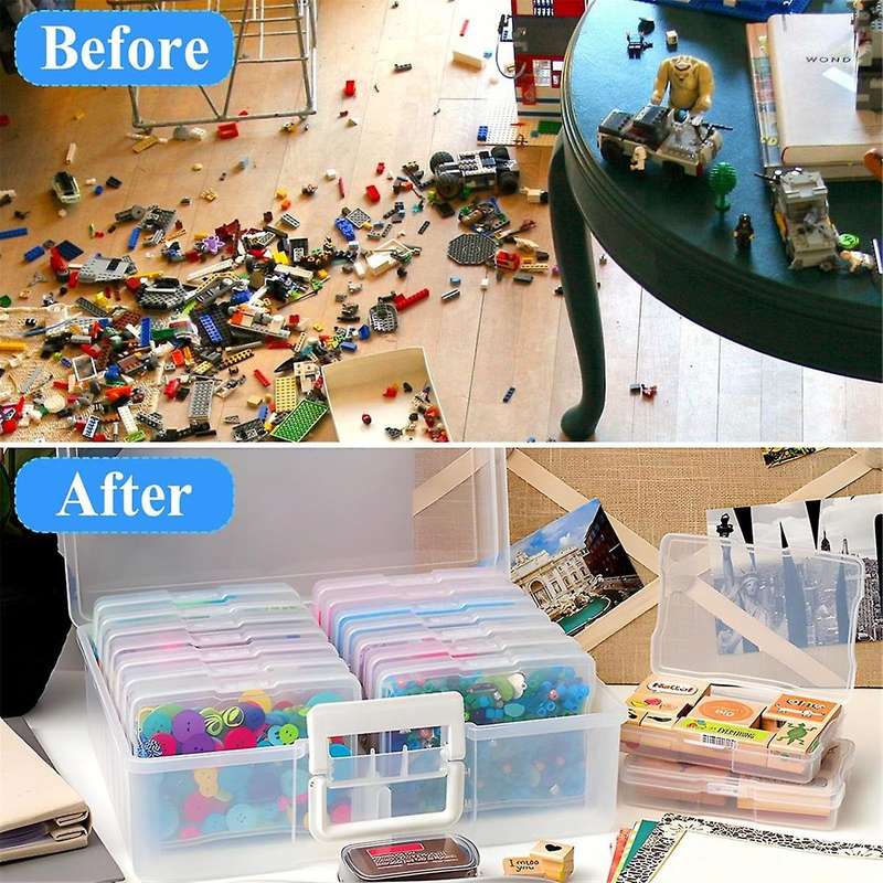 Portable Photo Storage Boxes,with 16 Interior Compartments,Capacity Up to 1600 4X6 Inch Photos,for