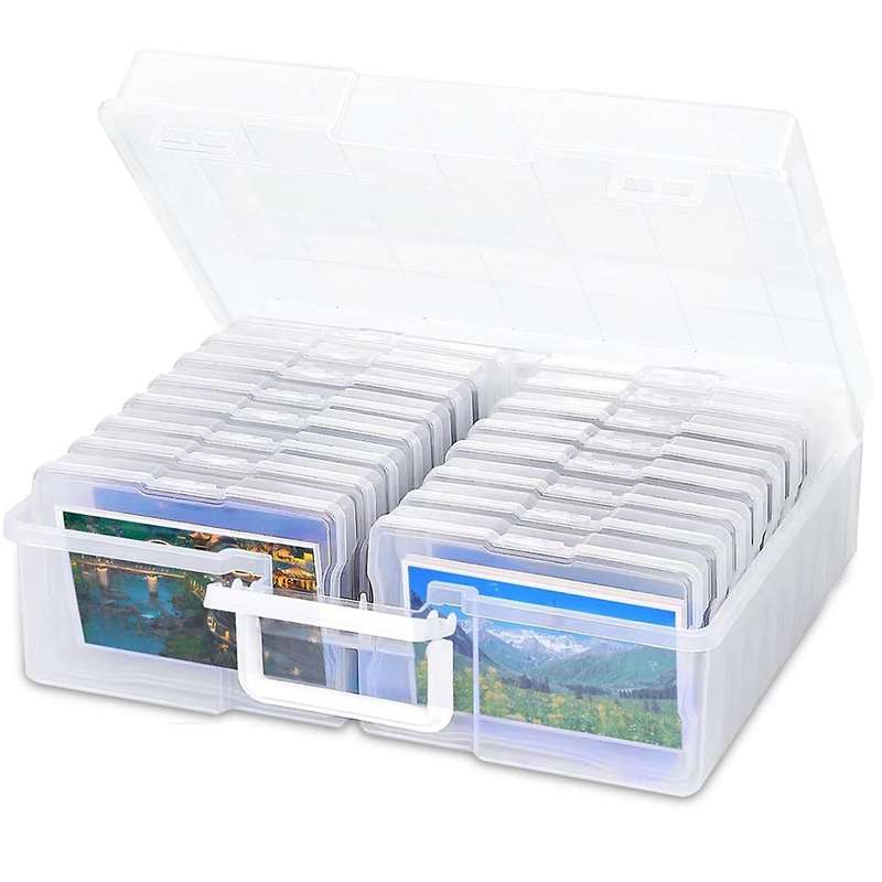Portable Photo Storage Boxes,with 16 Interior Compartments,Capacity Up to 1600 4X6 Inch Photos,for