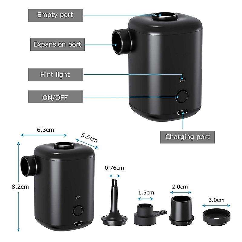 Portable Quick-Fill Rechargeable Air Pump, with 4 Nozzles for Air Mattress/ Swimming Rings/ Pool Flo