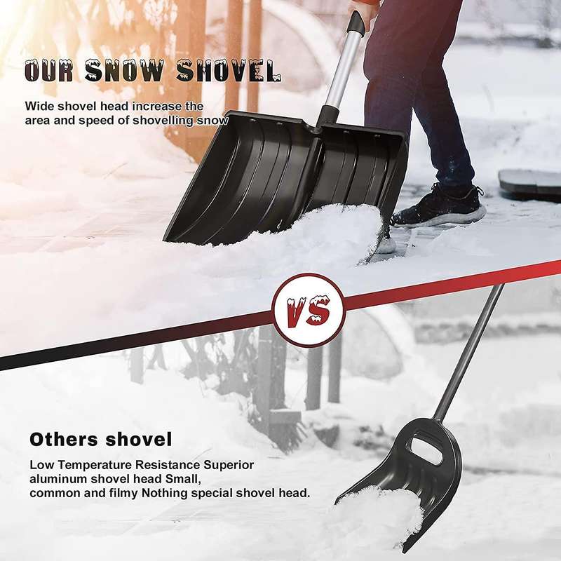 Portable Snow Shovel for Driveway Snow Shovel with Aluminum Handle and Wide Blade Scoop Shovel Sno