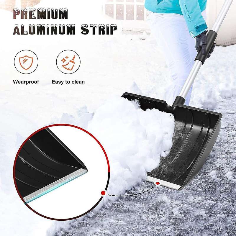 Portable Snow Shovel for Driveway Snow Shovel with Aluminum Handle and Wide Blade Scoop Shovel Sno