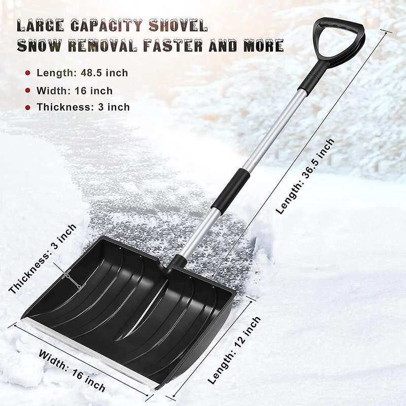 Portable Snow Shovel for Driveway Snow Shovel with Aluminum Handle and Wide Blade Scoop Shovel Sno