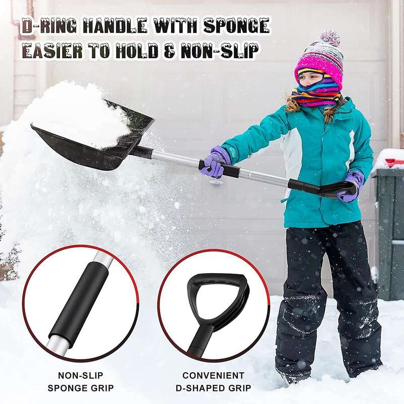 Portable Snow Shovel for Driveway Snow Shovel with Aluminum Handle and Wide Blade Scoop Shovel Sno
