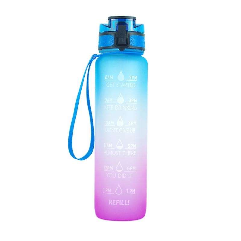 Portable Sports Water Bottle with Time Marker & Straw Large Capacity Water Bottle for Fitness Runnin