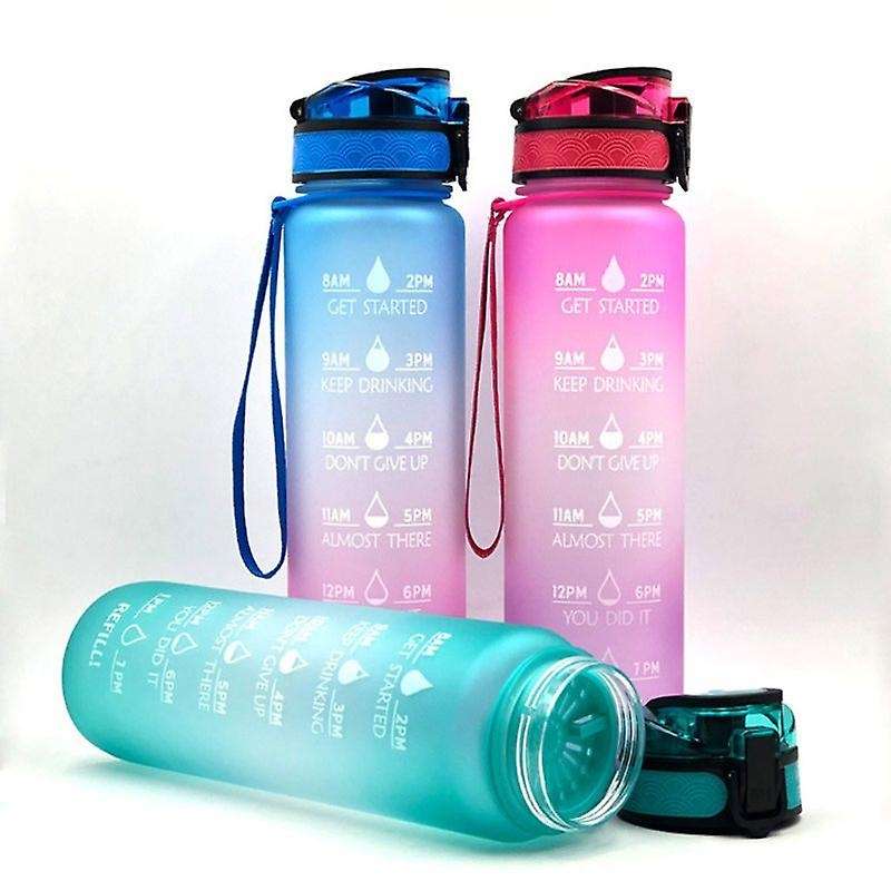 Portable Sports Water Bottle with Time Marker & Straw Large Capacity Water Bottle for Fitness Runnin