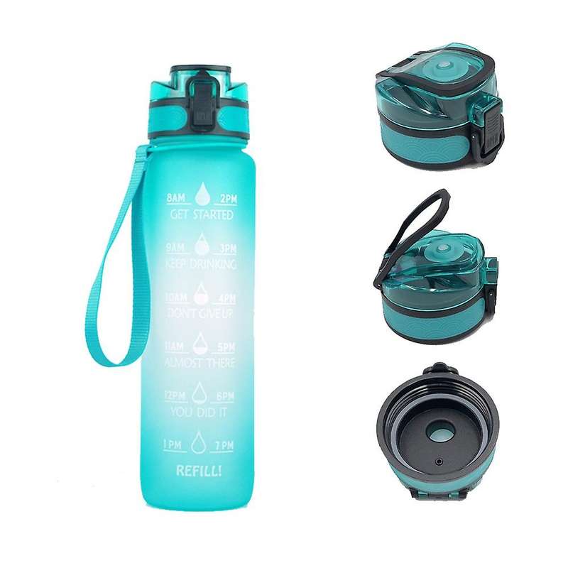Portable Sports Water Bottle with Time Marker & Straw Large Capacity Water Bottle for Fitness Runnin