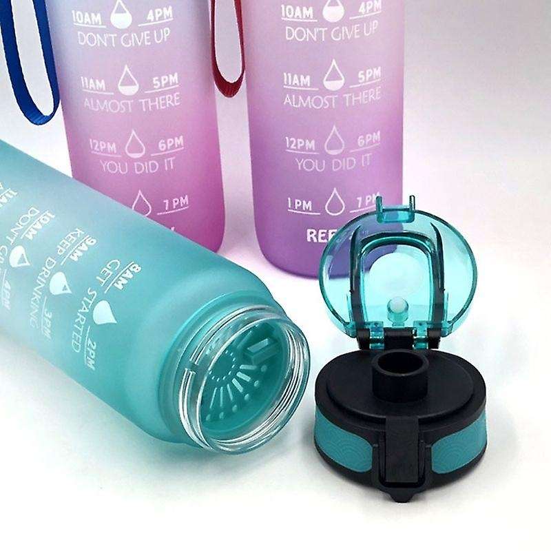 Portable Sports Water Bottle with Time Marker & Straw Large Capacity Water Bottle for Fitness Runnin