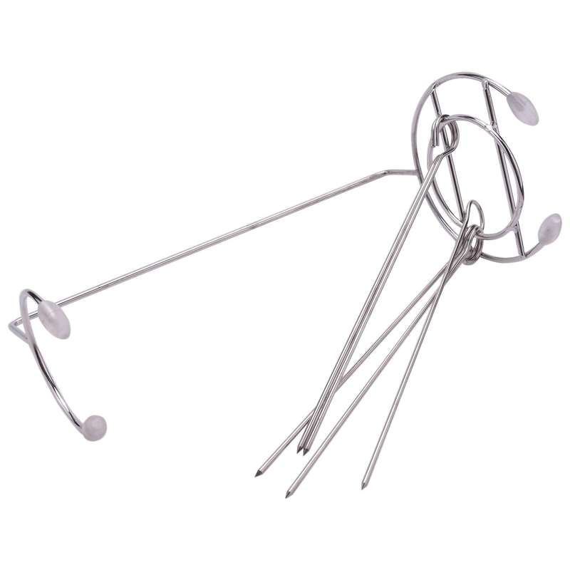 Portable Stainless Steel BBQ Skewers Needle with Rack Holder Grill for Camping