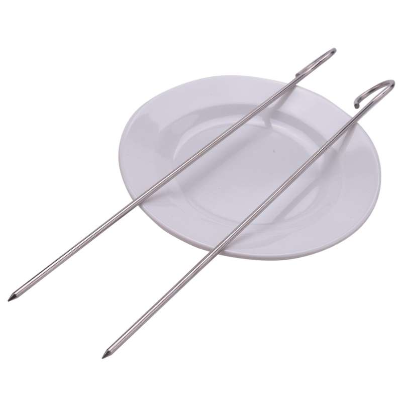 Portable Stainless Steel BBQ Skewers Needle with Rack Holder Grill for Camping