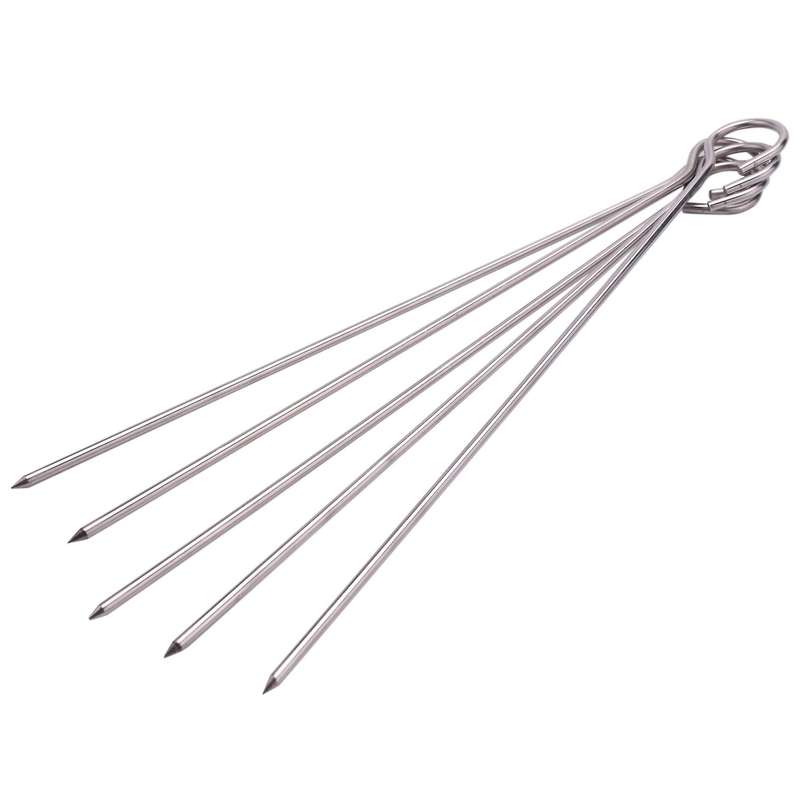 Portable Stainless Steel BBQ Skewers Needle with Rack Holder Grill for Camping