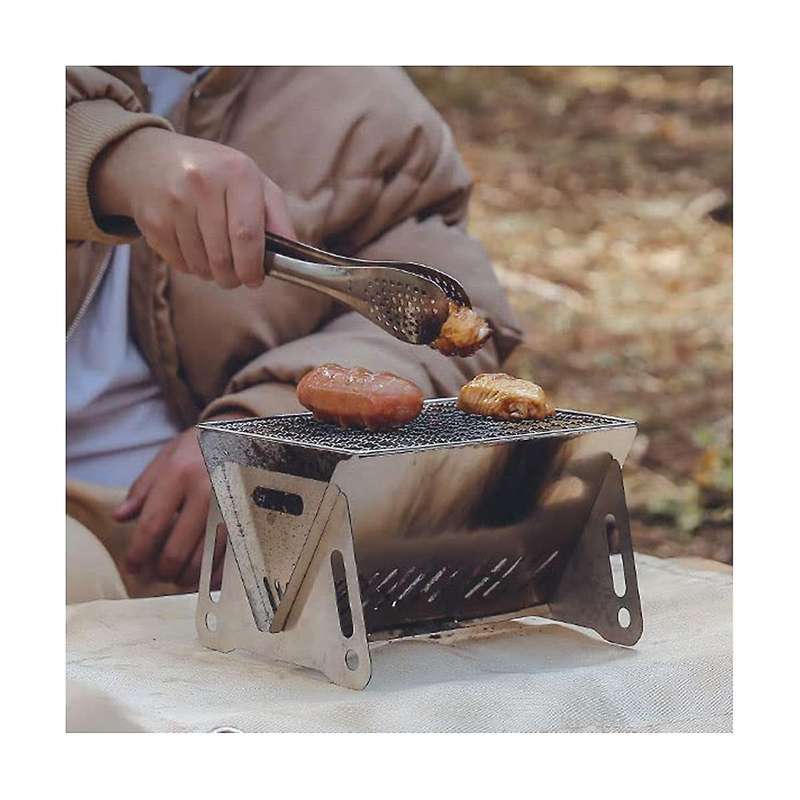 Portable Stainless Steel Camping Stove Ultralight Backpacking Stove Charcoal Barbecue Grill Wood Bur