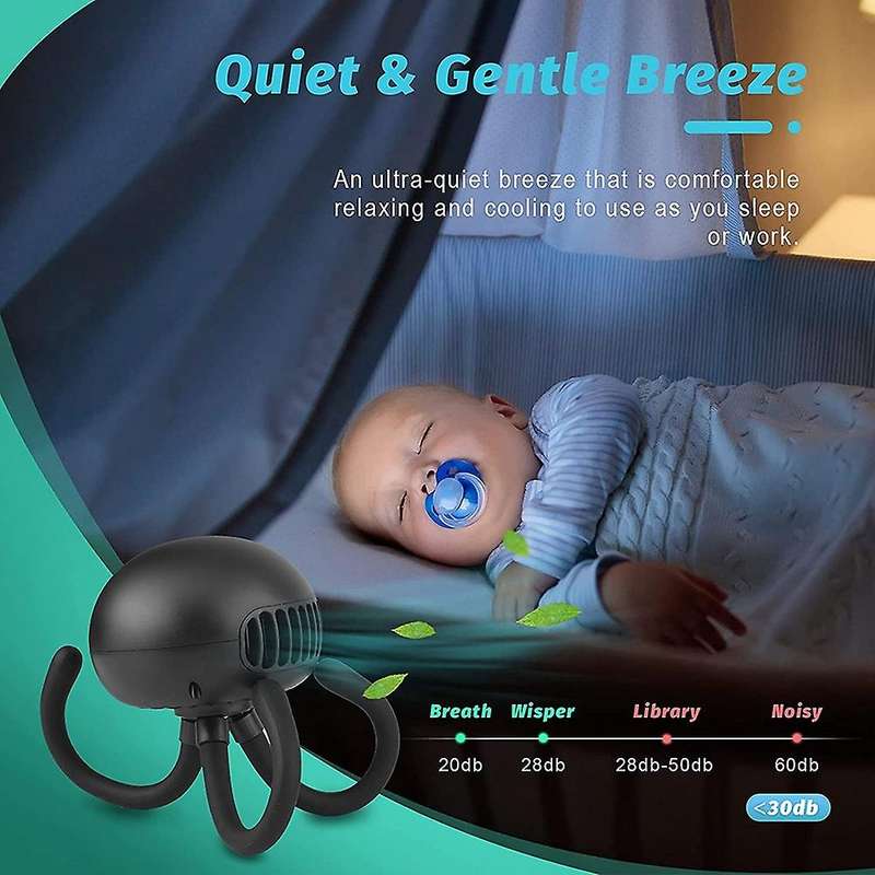 Portable Stroller Fan Bladeless Fan Mini Handheld Fan with Flexible Tripod Clip on Stroller Fan for