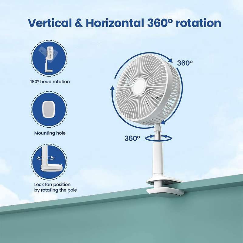 Portable Stroller Fan, Clip Fan with Adjustable Height and 360 Degree Head Rotation for Baby Camping