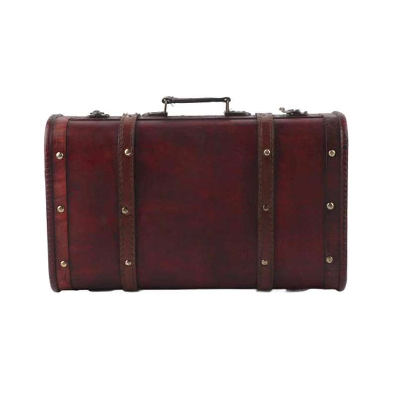 Portable Vintage Wooden Decorative Suitcase Antique Wooden Case Photography Props Craft Decoration