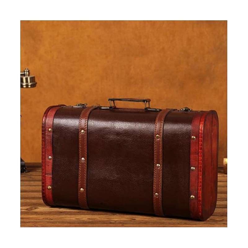 Portable Vintage Wooden Decorative Suitcase Antique Wooden Case Photography Props Craft Decoration